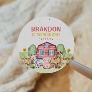 Tractor Farm Animals 1st Birthday Classic Round Sticker
