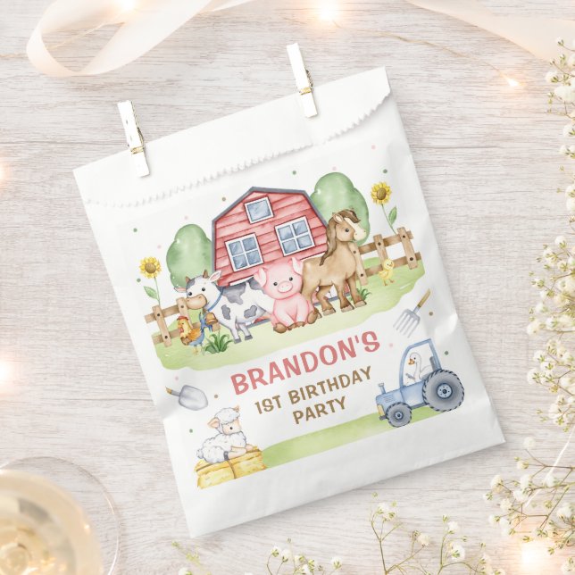 Tractor Farm Animals 1st Birthday Favour Bag (Clipped)