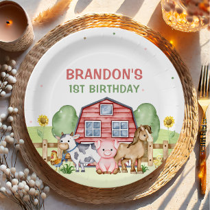 Tractor Farm Animals 1st Birthday Paper Plate