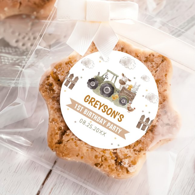 Tractor Farm Birthday Party Animals Barn Classic Round Sticker (Creator Uploaded)