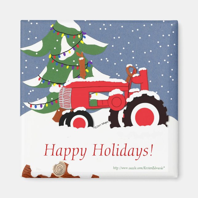 Tractor for Christmas Magnet (Front)