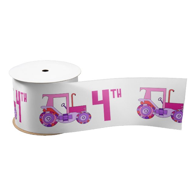 Tractor Fourth Birthday Satin Ribbon (Spool)