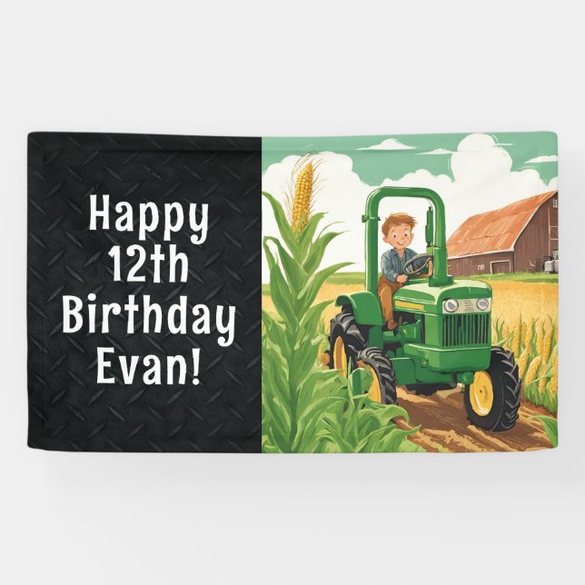 Tractor Happy Birthday Farming Equipment Kid's Banner (Horizontal)