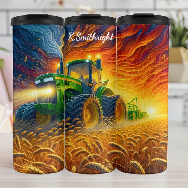 Tractor Harvest Fiery Wheat Field Thermal Tumbler (Creator Uploaded)