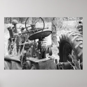 tractor in black and white poster