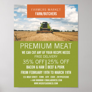 Tractor in Field, Farmer & Butcher Advertising Poster