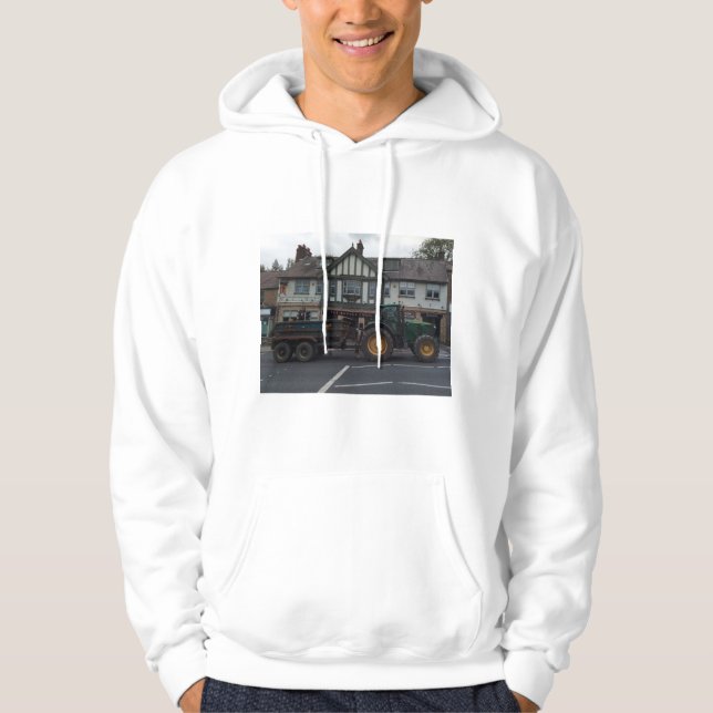 Tractor in front of pub hoodie (Front)