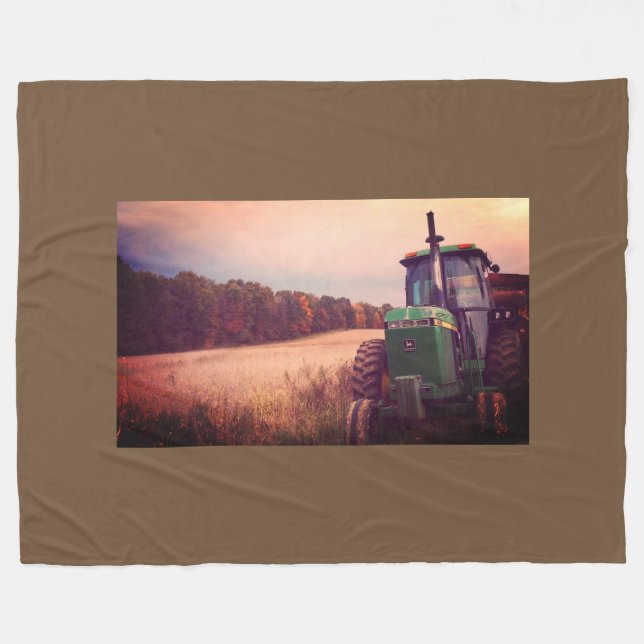 Tractor in the Fall Field Fleece Blanket (Front (Horizontal))