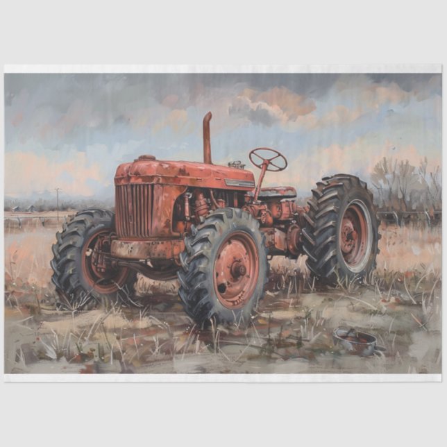 Tractor in the Field Rustic Decoupage Tissue Paper (Front)