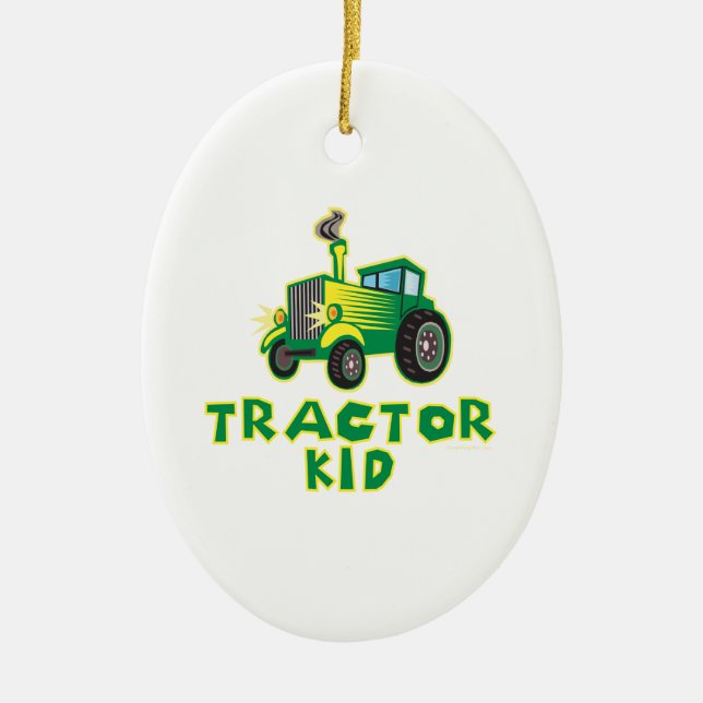 Tractor Kid, Green Ceramic Ornament (Front)