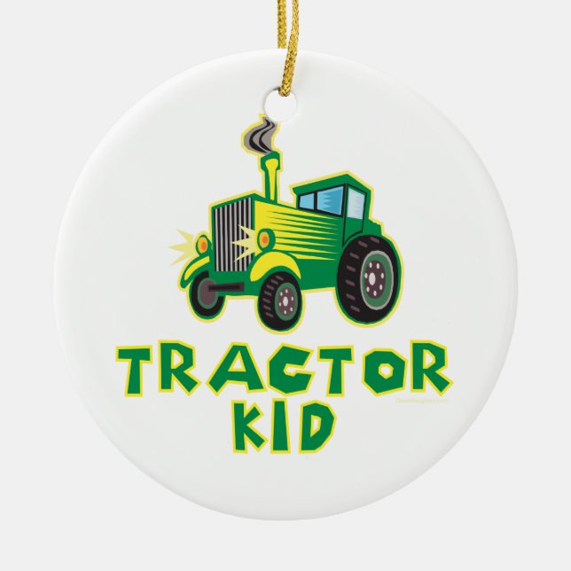 Tractor Kid, Green Ceramic Tree Decoration (Front)
