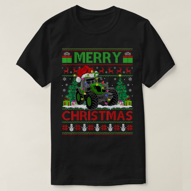 Tractor Lover Xmas Tree Ugly Santa Tractor Christm T-Shirt (Design Front)