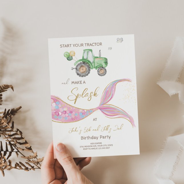 Tractor Mermaid Joint Theme Birthday Invitation  (Creator Uploaded)