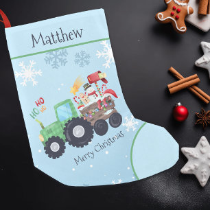 Tractor Merry Christmas Name Small Christmas Stocking