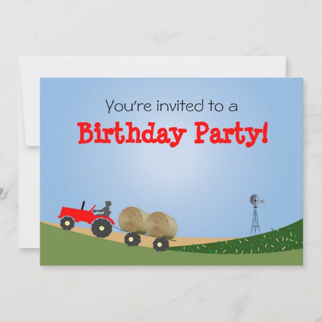 Tractor on the Farm Party Invitation: Red Tractor Invitation (Front)