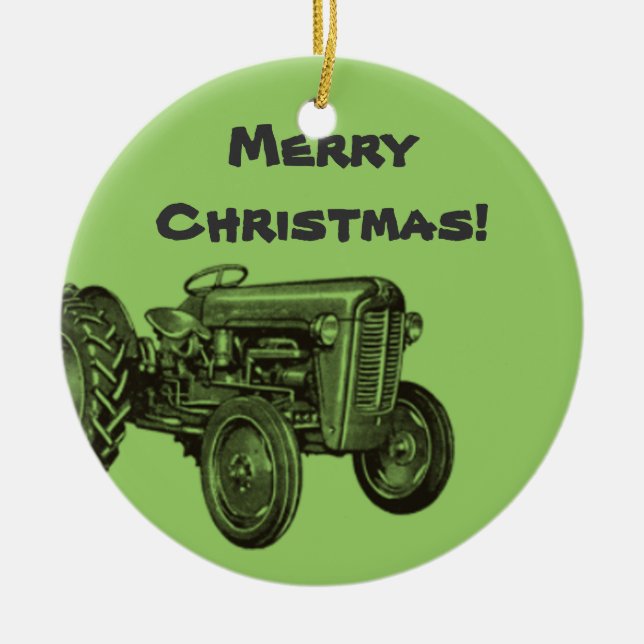 Tractor Ornament: Add Your Business Name Ceramic Tree Decoration (Front)