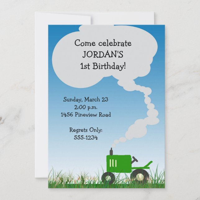Tractor Party Invitation: Green Tractor Invitation (Front)