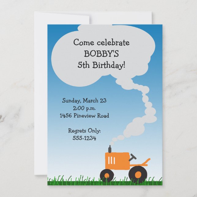 Tractor Party Invitation: Orange Tractor Invitation (Front)