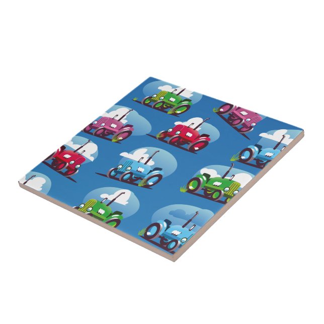 Tractor Pattern (Blue Background) Ceramic Tile (Side)