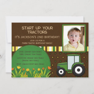 Tractor Photo Birthday Invitation Boy Farm
