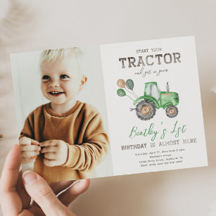 Tractor Photo Birthday Invitation   Farm