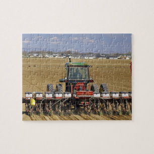 Tractor pulling a seed corn planter. jigsaw puzzle