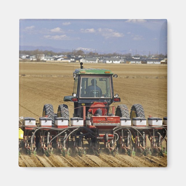 Tractor pulling a seed corn planter. magnet (Front)
