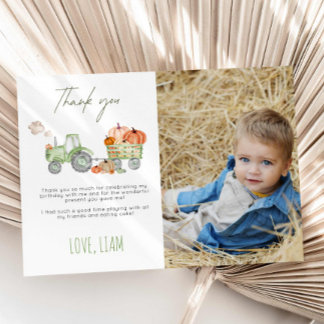 Tractor & Pumpkin Birthday Thank You Photo Card