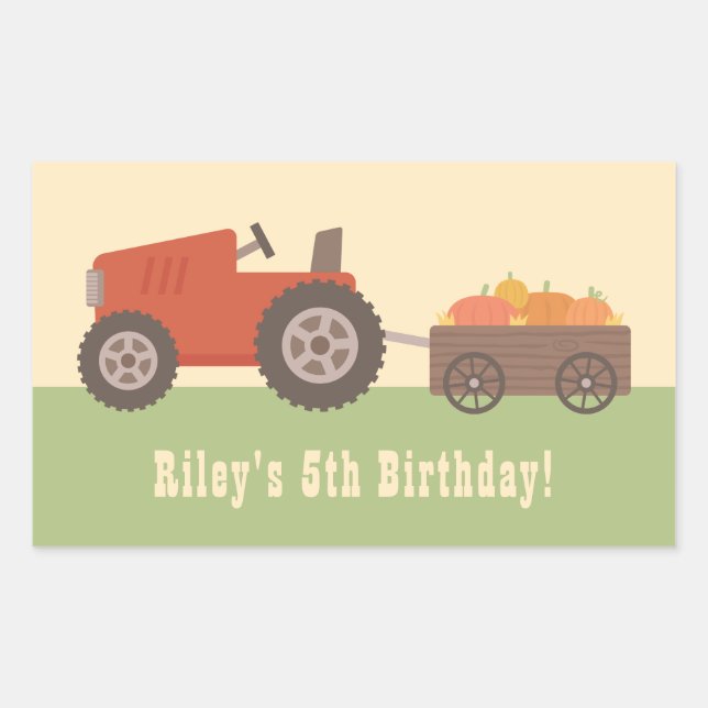 Tractor Pumpkin Kids Birthday Party Favour Sticker (Front)