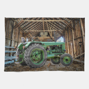 Tractor Rustic Barn Tea Towel