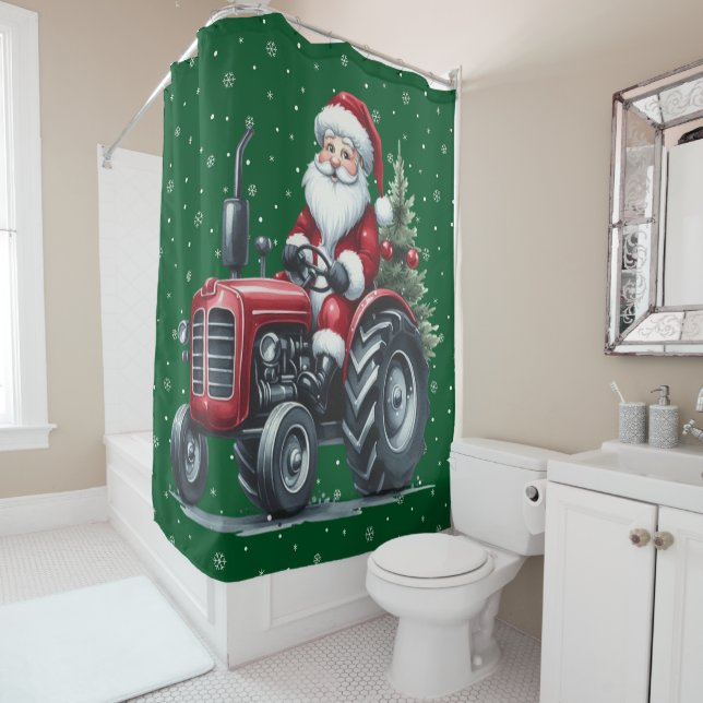 Tractor Santa Shower Curtain (In Situ)