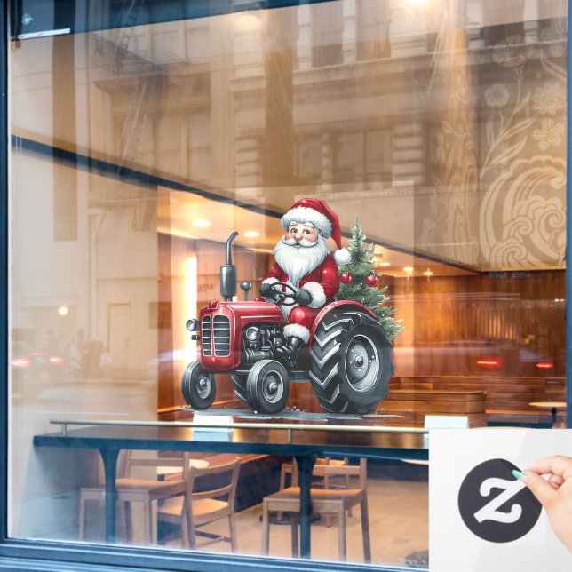 Tractor Santa Window Cling (Cafe Window)