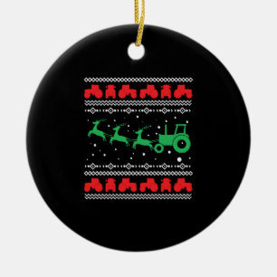 Tractor Sleigh Christmas Deers Sweater Ceramic Ornament