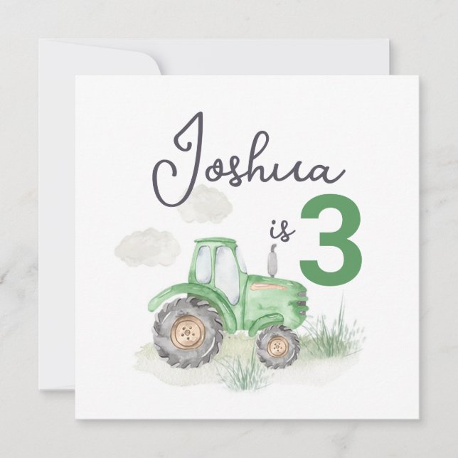 Tractor Theme 13.3cm x 13.3cm Invitation (Front)