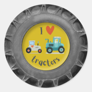 Tractor tire with cute i love tractors classic round sticker