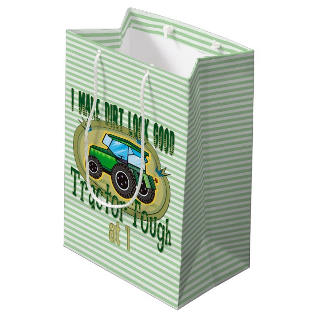 Tractor Tough 1st Birthday Medium Gift Bag (Back Angled)