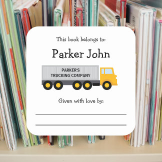 Tractor Trailer Truck children's bookplate Square Sticker