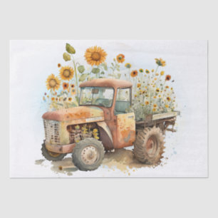Tractor Truck Farm Sunflower Tissue Paper