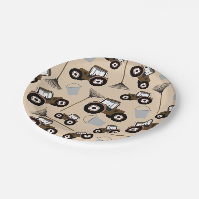 Tractor Truck Pattern Farm Equipment Paper Plate (Angled)