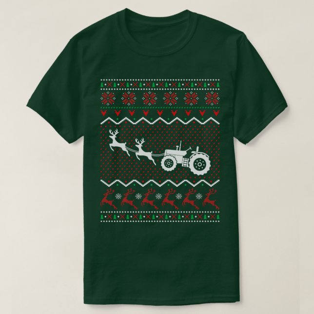Tractor Ugly Christmas Present Farmer T-Shirt (Design Front)