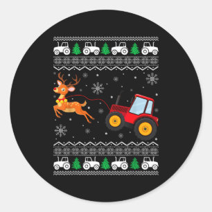 Tractor Ugly Christmas Tree Holiday Funny Xmas Boy Classic Round Sticker
