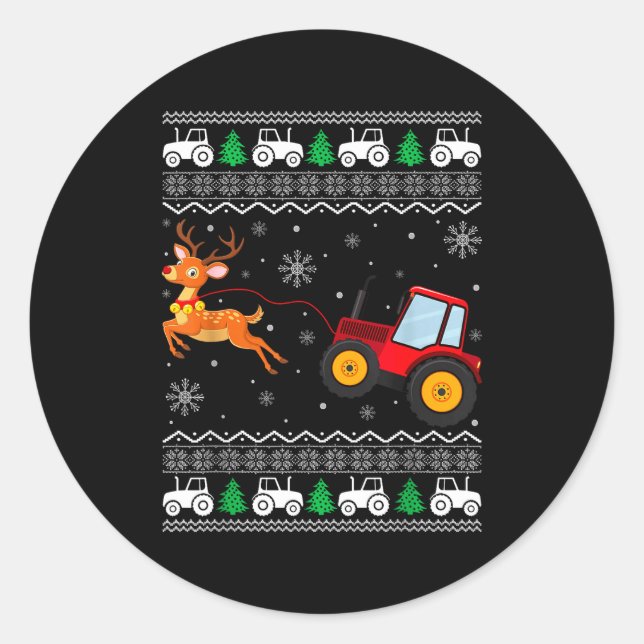 Tractor Ugly Christmas Tree Holiday Funny Xmas Boy Classic Round Sticker (Front)