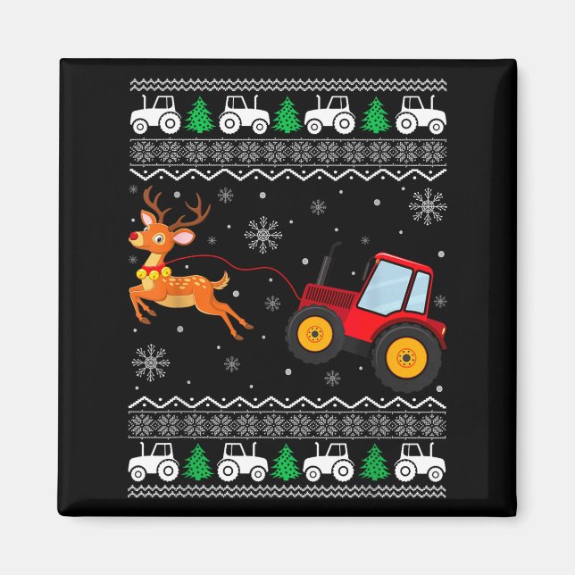 Tractor Ugly Christmas Tree Holiday Funny Xmas Boy Magnet (Front)