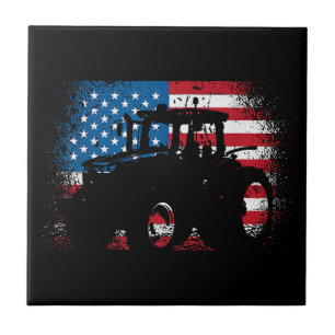 Tractor USA Flag design for Patriotic Farmer Ceramic Tile