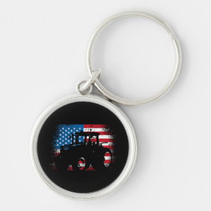 Tractor USA Flag design for Patriotic Farmer Key Ring