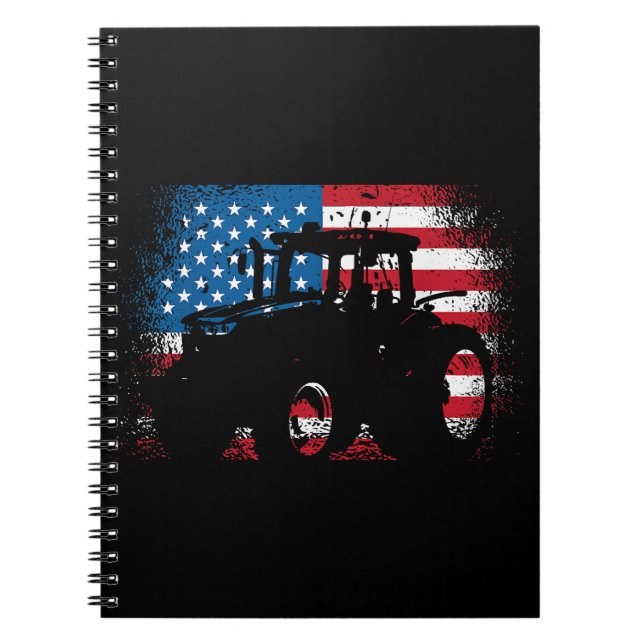 Tractor USA Flag design for Patriotic Farmer Notebook (Front)