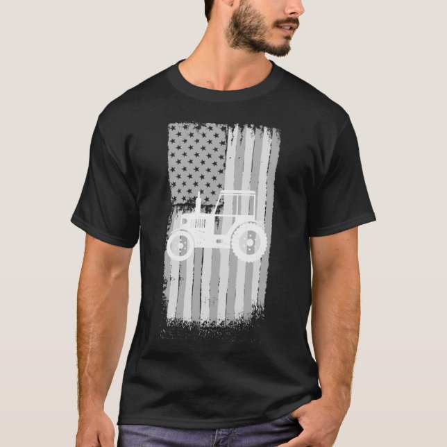 Tractor USA Flag  Farmer  Farm Vehicle Outfit Farm T-Shirt (Front)