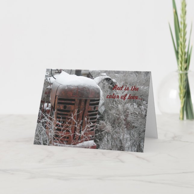 Tractor Valentine Card: Red is the colour of Holiday Card (Front)