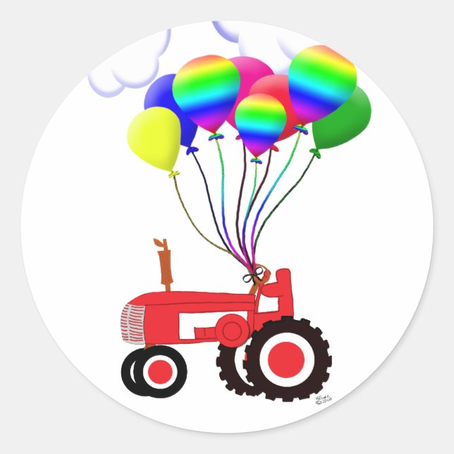 Tractor with Balloons Classic Round Sticker (Front)