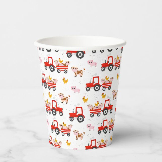 Tractor With Farm Animals Paper Cups (Front)